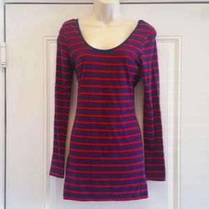 Forever 21 Striped Scoopneck Bow Back Long Sleeve Dress Sz Medium